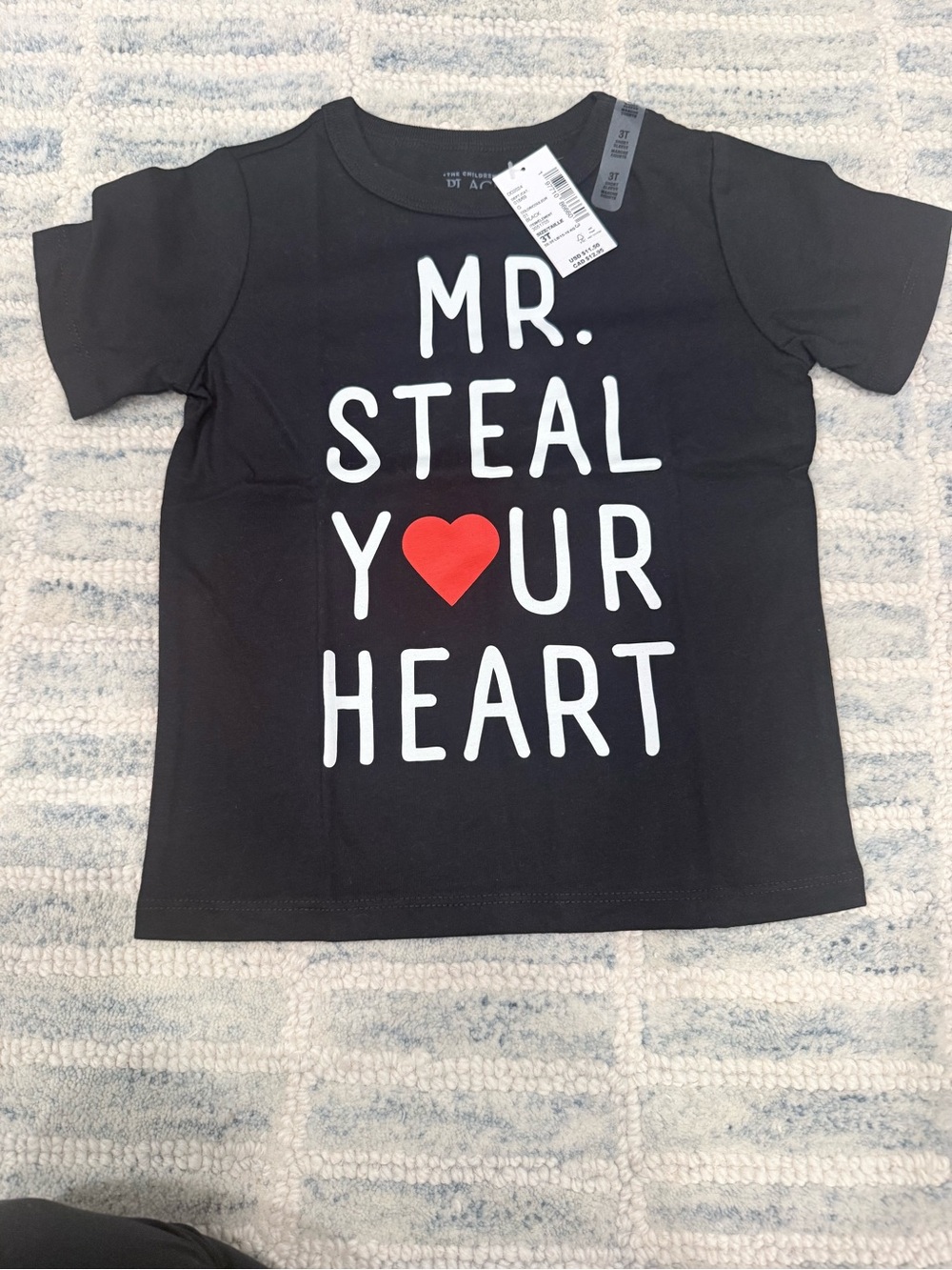 The Children's Place Black Tee with Red Heart Graphic